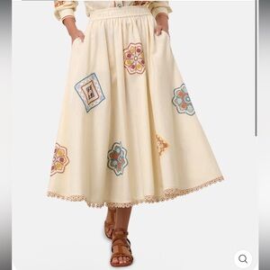 NWT ZIMMERMANN Ottie Doily Crochet-Panelled Cotton Midi Skirt Size Small